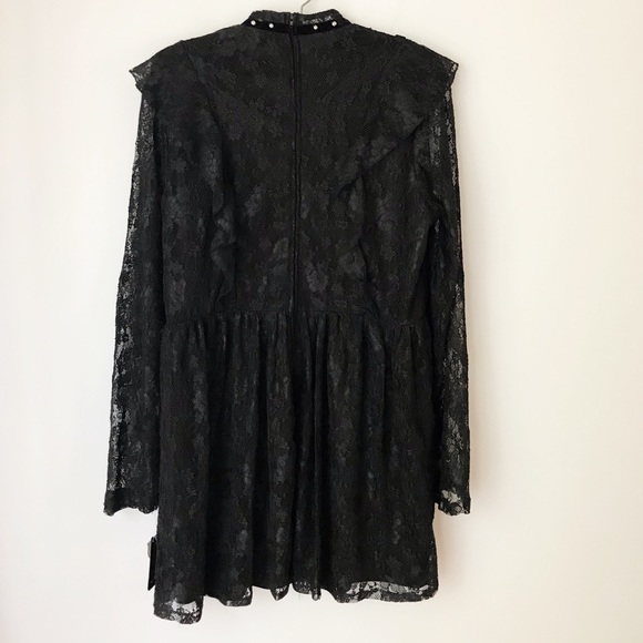 Black Gothic Lolita Studded Lace Ruffle Dress L592 - Picture 6 of 8